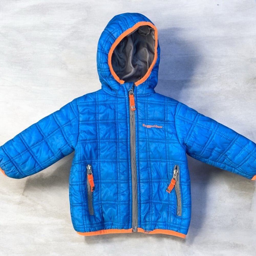 Rugged Bear Baby 12 Months Puffer Blue and Orange Coat Jacket